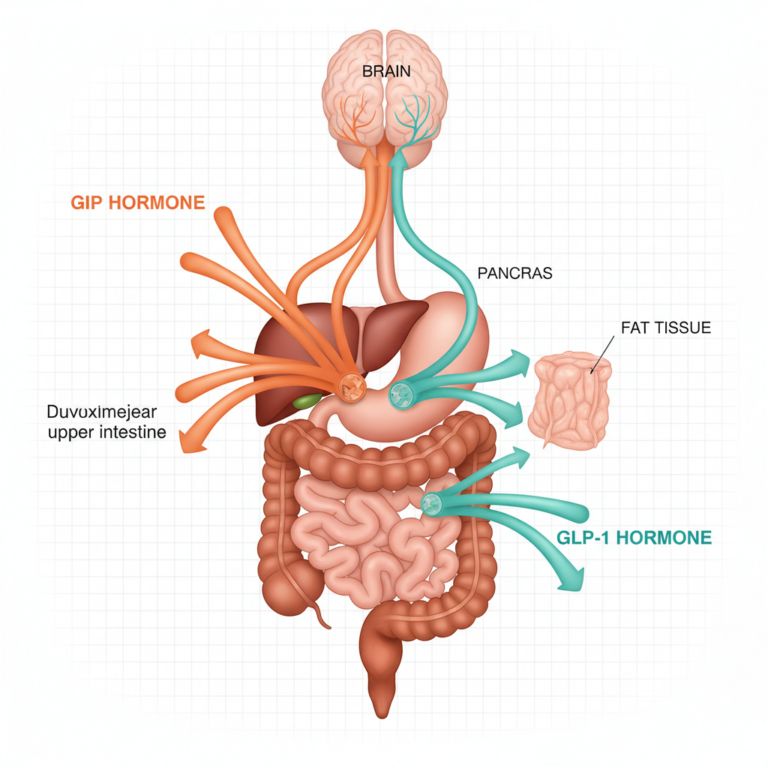 Illustration des hormones incretines GLP-1 et GIP et leurs voies d action