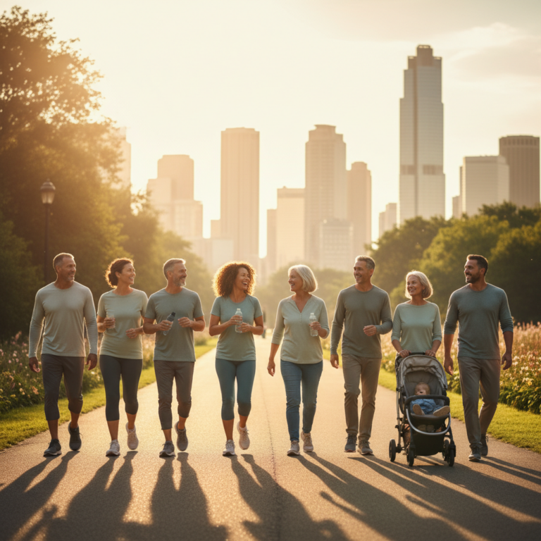 Personnes marchant ensemble dans un parc - traitement anti-obesite Mounjaro