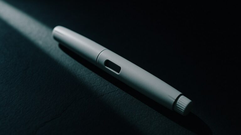 Un stylo injecteur isolé sous un faisceau étroit : la dose de 5 mg en question